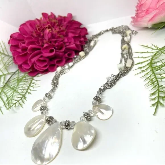 NEW⚜️MOTHER OF PEARL Teardrop Pendant Necklace - Picture 3 of 9